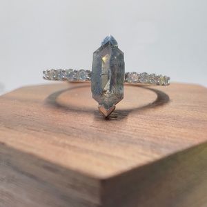 14k Yellow Gold 1.11ctw "Salt and Pepper" Hexagon Ring